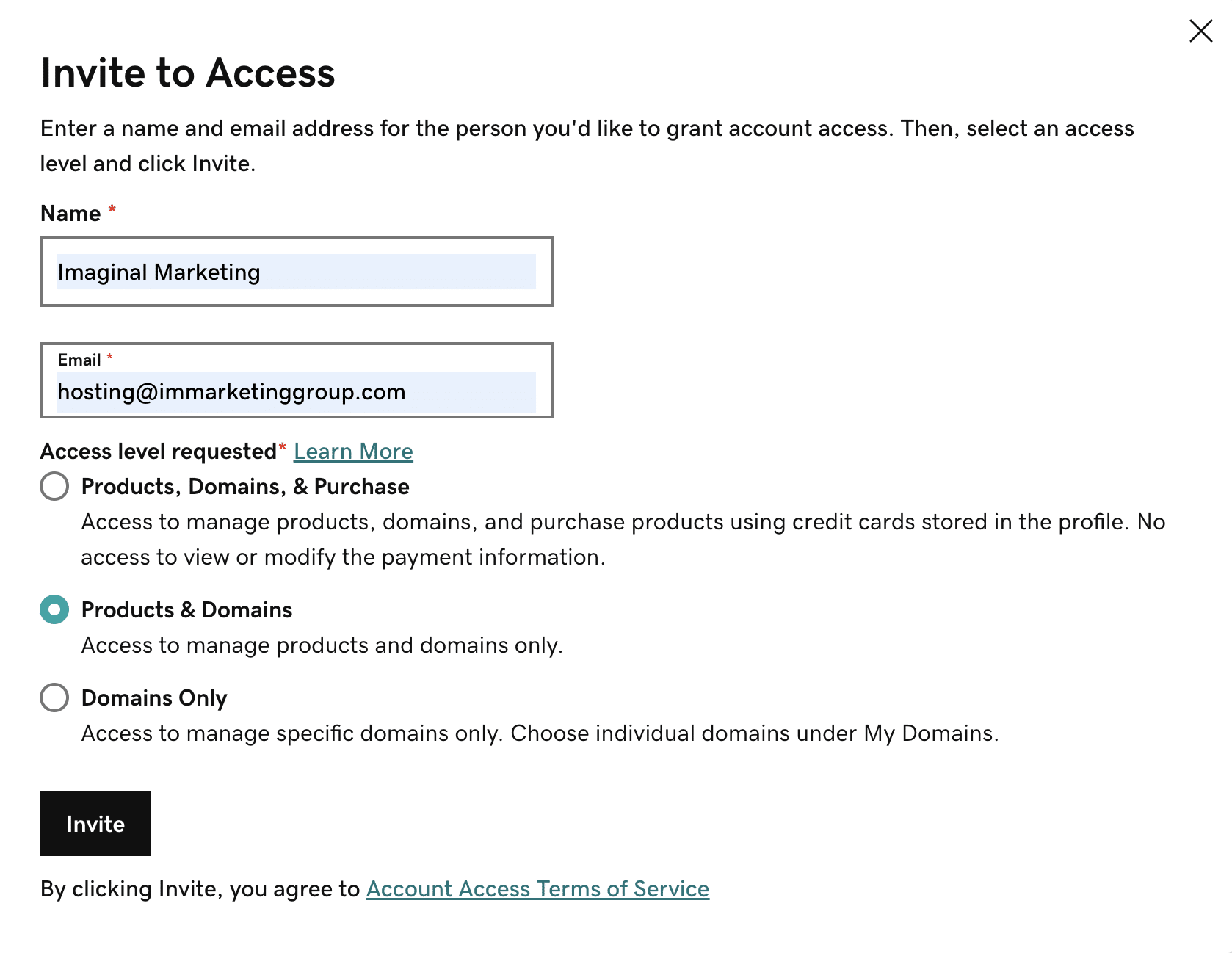 GoDaddy Delegate Invite Form